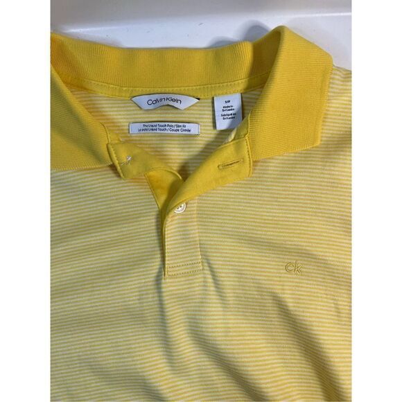 Calvin Klein Yellow Stripes Liquid Touch Polo Slim Fit Men’s Small - Picture 3 of 7